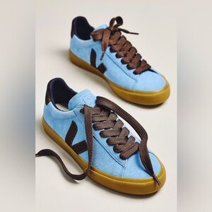 Veja Light Blue Suede Sneakers with Brown Details